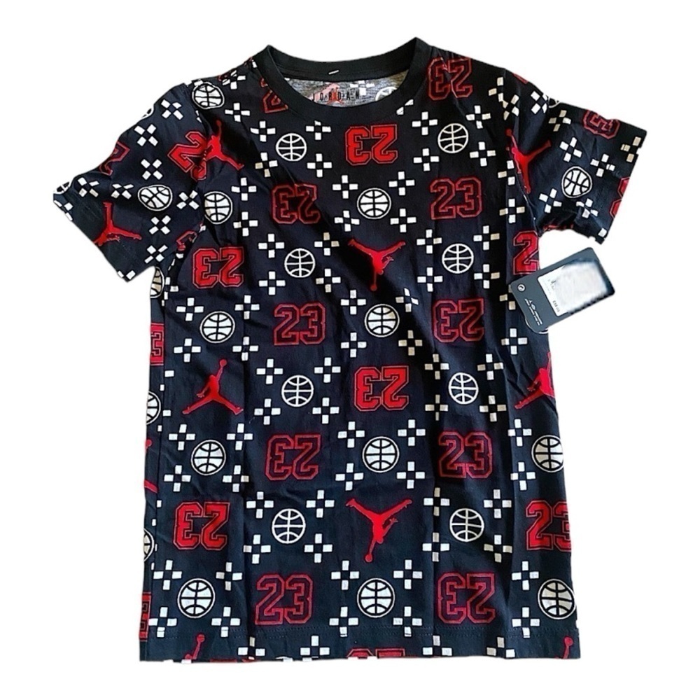 Jordan Black Print Basketball Short Sleeve Tee Shirt Bots Size Medium 10-12 yrs